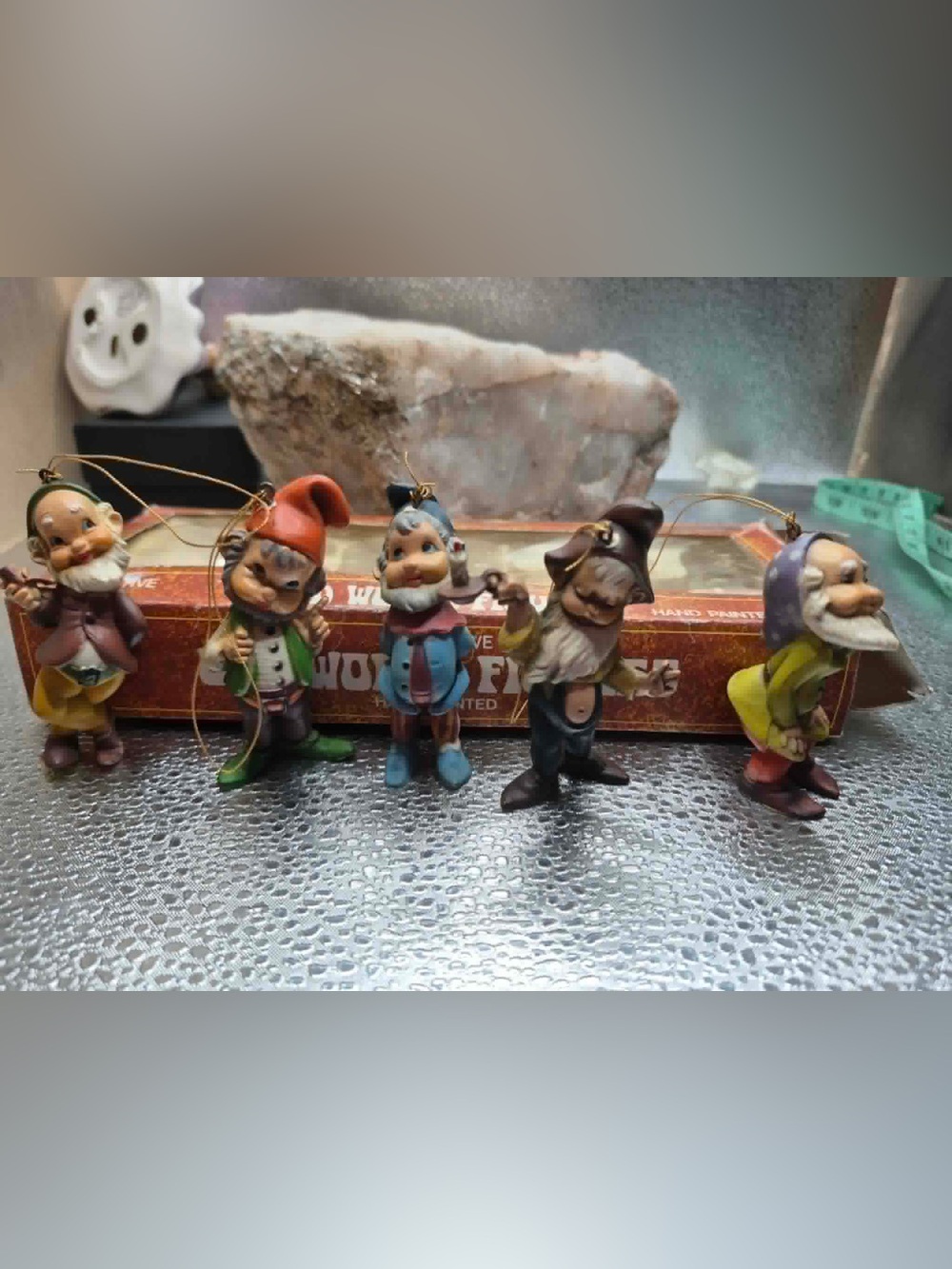 Vintage Elf Christmas Ornaments in Original Box - 5 Cute MCM Gnomes or Dwarfs